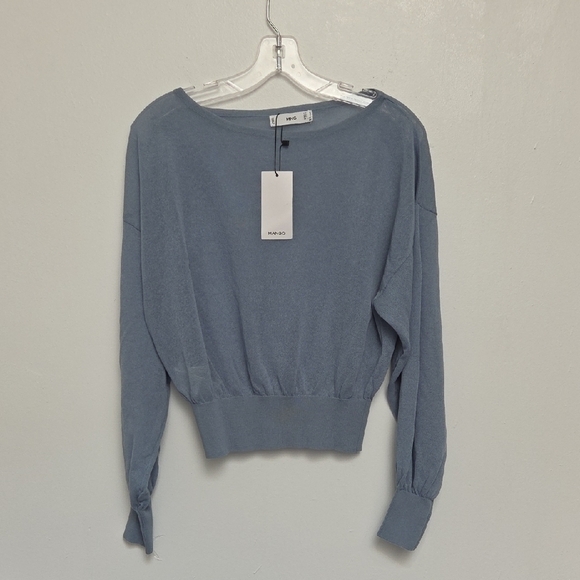 Mango Sweaters - Mango Stone Silver Grsy Boat Neck Bishops Long Sleeve Knitted Top Sz S Sweater